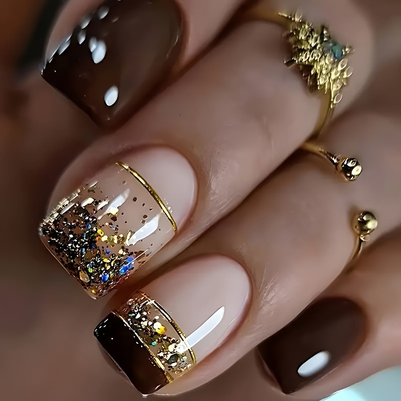 Nail Art Glossy - Unhas postiças curtas quadradas para mulheres,