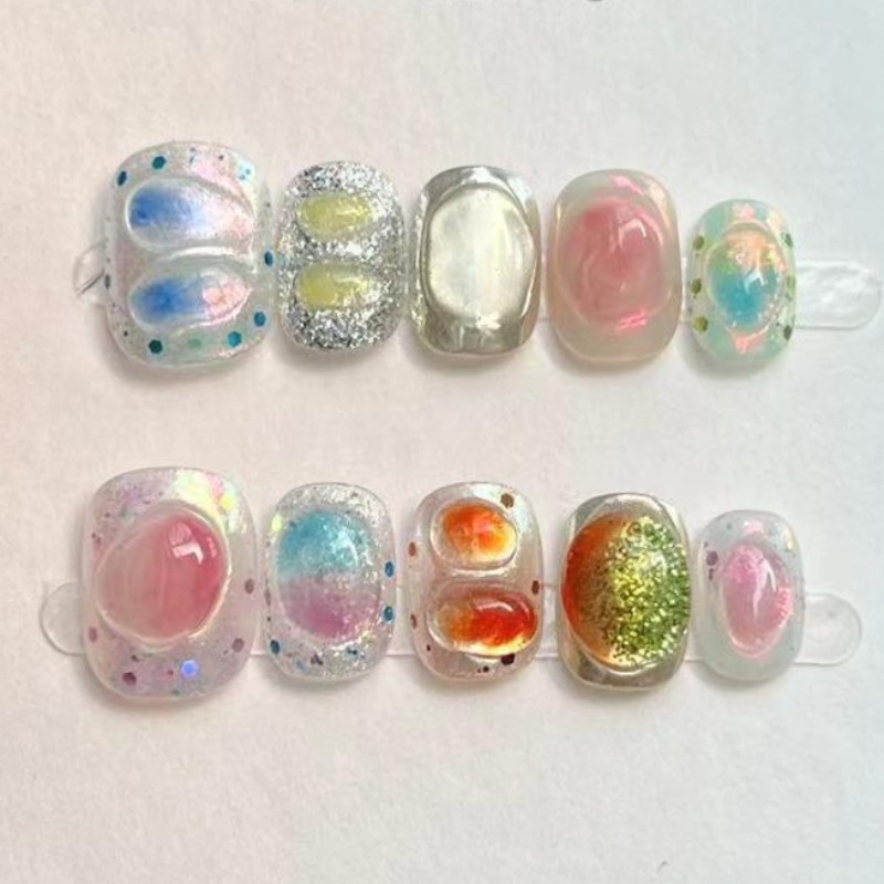 Nail Art Glossy - 10 pçs bonito curto redondo artesanal