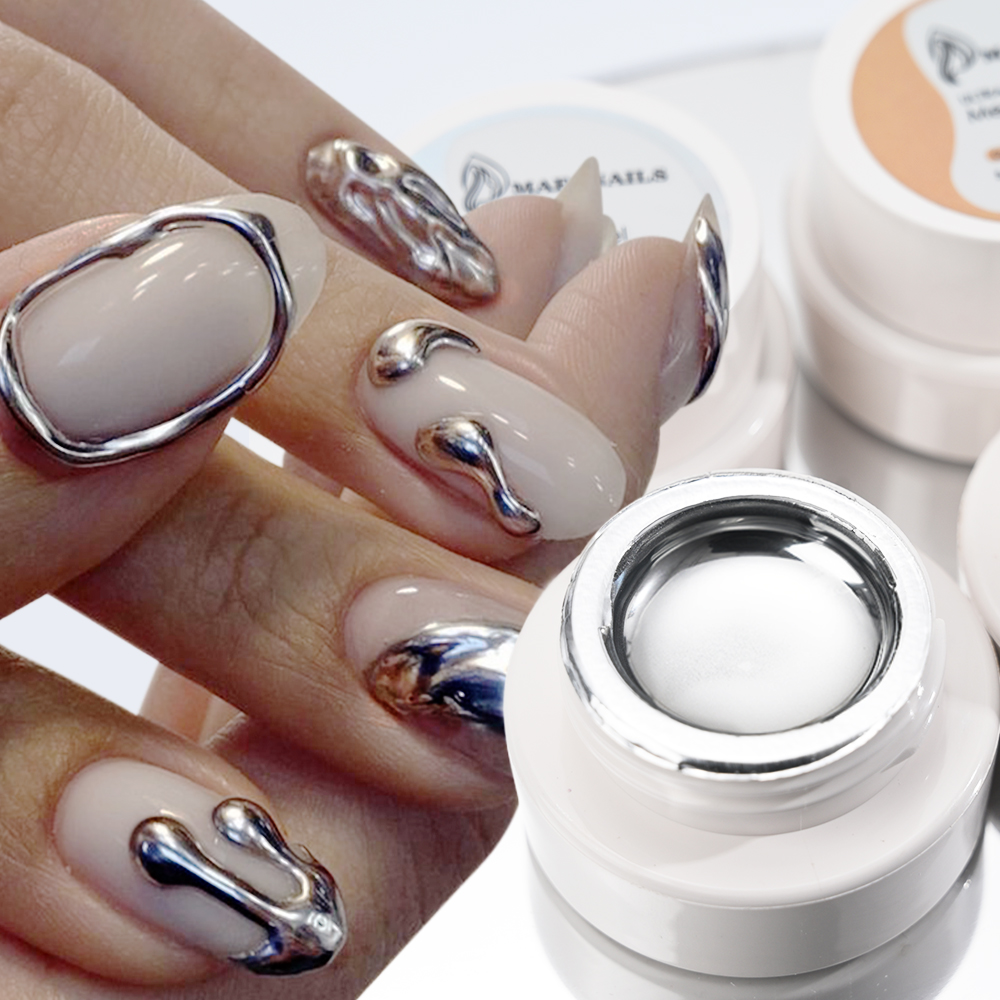 Nail Art Glossy - Esmalte em gel metálico prata e