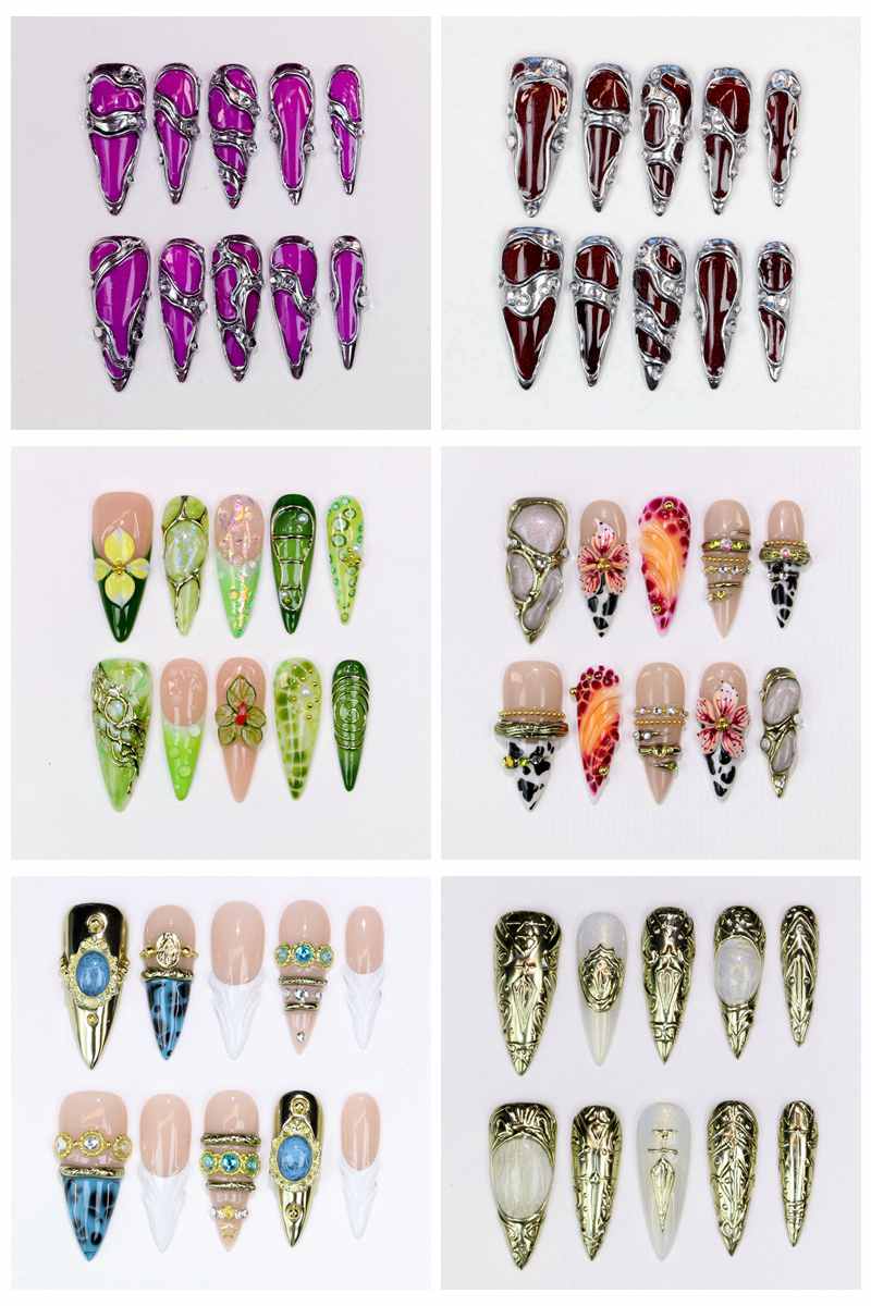 Nail Art Glossy - 10 Unidades de Unhas Postiças Longas
