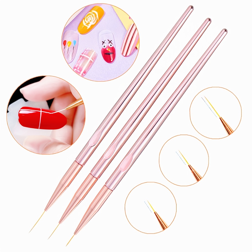 Nail Art Rose Gold - Conjunto de 3 Pincéis para Arte