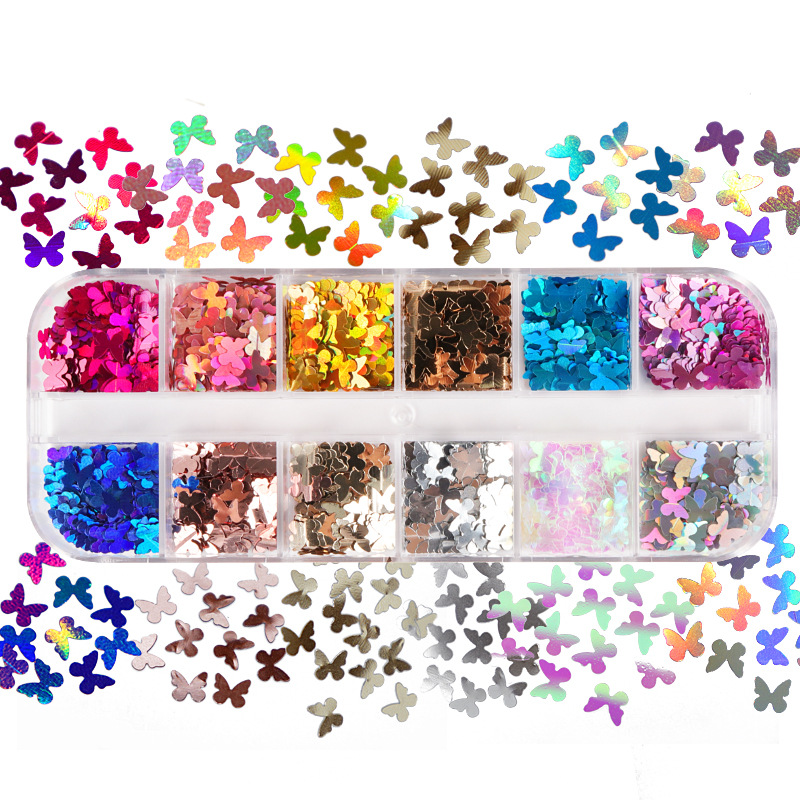 Nail Art Glossy - Butterfly Glitter Eyelash Extension Acessórios, Mix