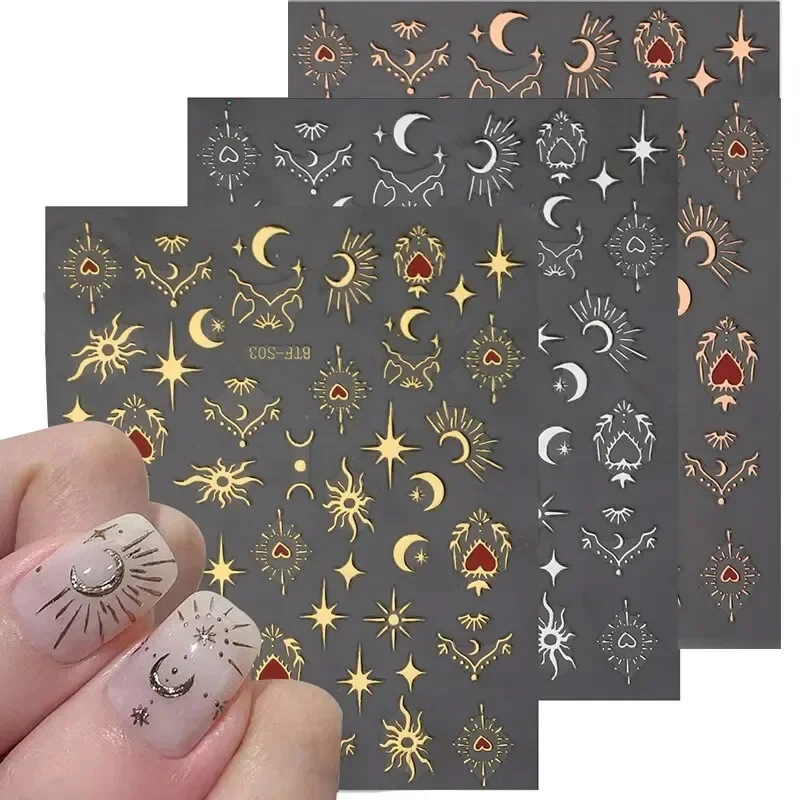 Nail Art Rose Gold - 3 folhas 1 pacote, adesivos 3D,