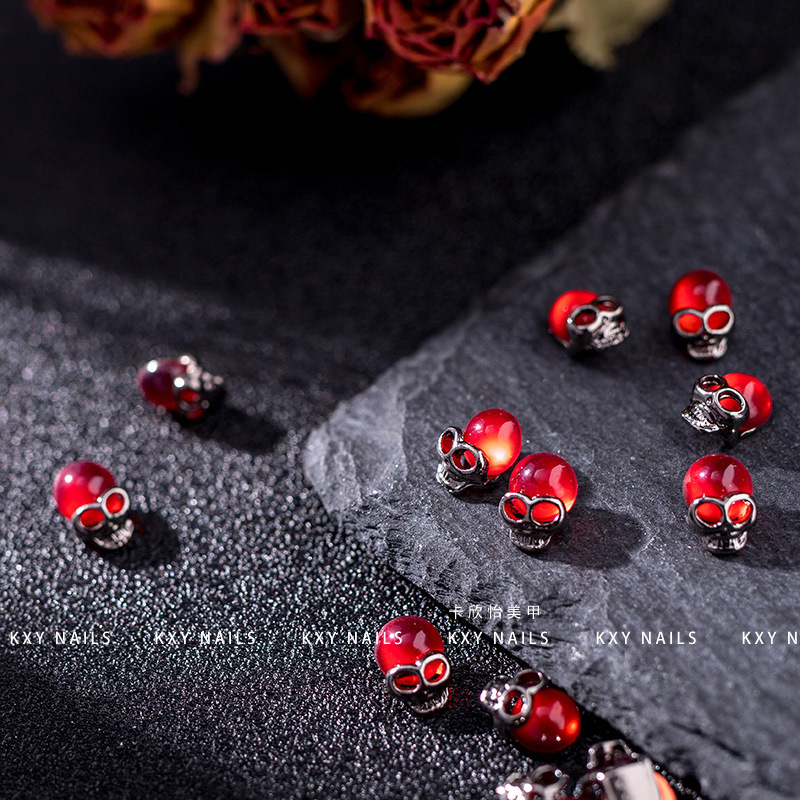 10 pçs crânio vermelho encanto - Nail Art Lotso avaliação e preço