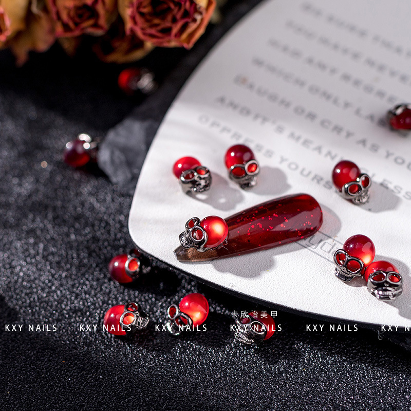 10 pçs crânio vermelho encanto - Nail Art Lotso avaliação e preço